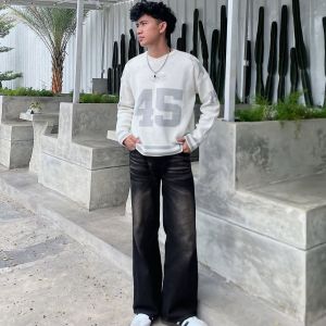Celana Jeans Kulot Pria Baggy Pants Skena Gombrong Y2K Korean Style Loose-fitting Non Stretch - Panjang Hitam