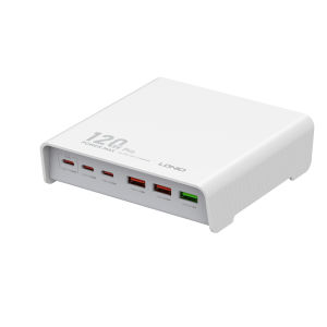 LDNIO 3USB-A+3USB-C QC3.0 2.0 AFC FCP VOOC Fast Charging 120W Desktop Charging Station 6-Port USB Charger UK Plug