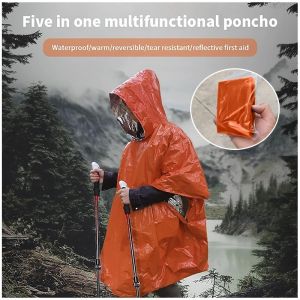 Outdoor Portable Emergency Raincoat Multifunctional Adults Raincoat Reusable Thermal Emergency Blankets Waterproof Camping Gear