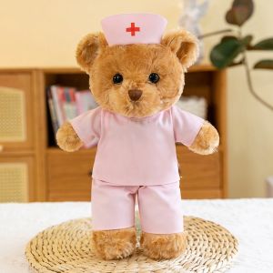 JUVIAAL Uniform Doctor Bear Stuffed White Coat Hospital Animal Plush Bear Kids Toy Cuddly Nurse Bear Plush Gift Nurses Day