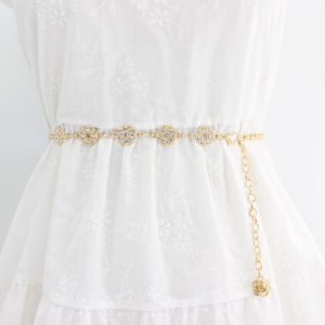 Panda SJK Waist Chain for Women Thin Diamond Metal Belt Korean Style Ladies Dress Coat Sweater Waistband 2023 INS 115CM Plus Size Gold Clothes Accessories tali pinggang perempuan