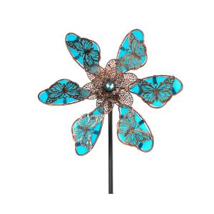 STVML Metal Windmill Spinner Sculpture Rotating Luminous Effect Flower Pinwheel Creative Butterfly Pattern Gardening Plug Courtyard
