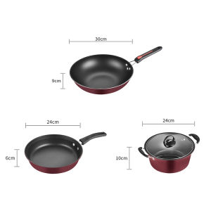 QME Panci Wajan Teflon Set Panci Teflon Penggorengan Set 3 Pcs Pans Pots QM-2432