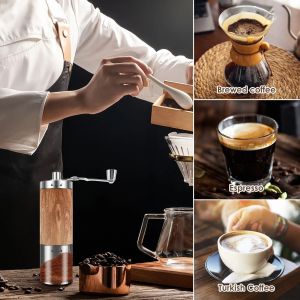 Gemilai manual home coffee bean grinder 304 stainless steel kitchen mini portable wood grain