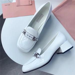 MIU Giày nữ Mary Jane retro Pháp mùa hè gót dày cao gót mũi vuông giày da thật giày đơn giày da nhỏ cho nữ giày gót giữa