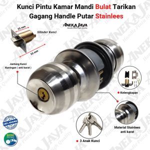 Kunci Pintu Kamar Mandi & Tarikan Gagang Pintu Rumah Putar Stainlees Murah Awet