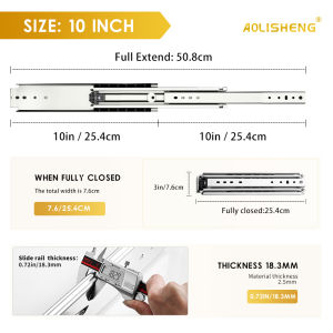 AOLISHENG สไลด์ลิ้นชักสำหรับงานหนัก 1 คู่ แบริ่งด้านข้าง 220 กก. ติดตั้งหนา ตลับลูกปืนขยายเต็มสามส่วน สไลด์ล็อคอุตสาหกรรม