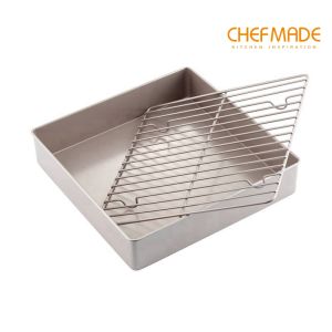 CHEFMADE 11 Inch Heightened Non-stick Square Baking Pan with Grill Carbon Steel Material Baking Household Tray Cake Mold Use for Barbecue nougat WK9811