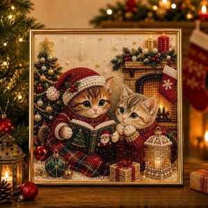 DOHOHO 1 Set Christmas Kitty Theme Diamond Painting Art Kit Handmade DIY Kitty Diamond Painting Kit Durable 3D Pearl Effect Christmas Kitty Art Kit Christmas Craft Decoration
