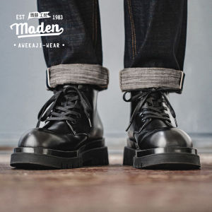 MADEN brand work attire style men youth 2025 autumn new thick soled boots men shoes British style round toe big toe leather shoes short boots high top Derby shoes work attire leather boots