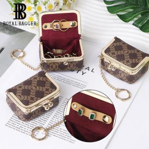 Royal Bagger Womens Mini Jewelry Box & Coin Purse with Removable Chain – Signature Coated Canvas & Vegetable-Tanned Cowhide Leather Small Kiss Lock Storage Bag 9894
