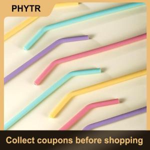 【PHYTR】 4Pcs Food Grade Colorful Silicone Straws For Children Drinking Water Drinks Juice Curved Straws Reusable Cocktail Straws