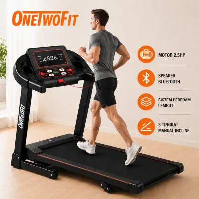 OneTwoFit 2.5HP Foldable Treadmill for Home Quiet Running Machine with LED Display Bluetooth Speaker & 3-Level Incline