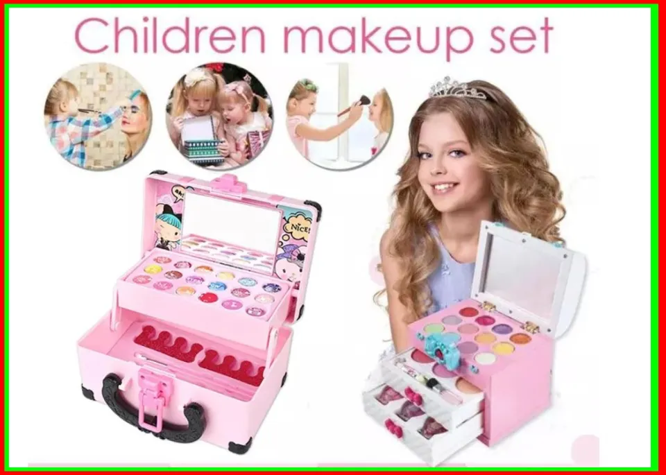 32Pcs Make Up Set for Kids Non Toxic Toys Girl Princess Makeup Kit Washable  Non Toxic Make Up Kit Toy Set with Mirror Retro Beauty Makeup Box