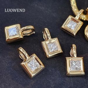 LUOWEND 100% 18K Yellow Gold Pendant Fashion Square Shape Real Natural Diamond Necklace Pendant for Women High Party Jewelry
