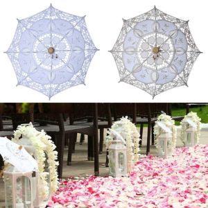 ALLLUCK Embroidery Lace Parasol Umbrella Lady 26/43cm Length Flower Girl Umbrella  Cotton Lace Kids Sun Umbrella
