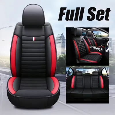 AUTOP Universal Leather Car Seat Cover Full Set Seat Protector Cushion Kusyen Kereta Black Blue Red Fits for Saga Bezza Viva Wira Waja Persona HRV City Civic Car Accessories