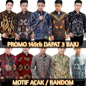 COD - BIG PROMO PAKET 3 PCS BATIK KEMEJA PRIA LENGAN PANJANG