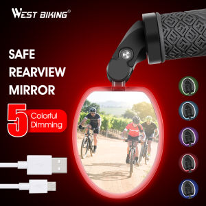 WEST BIKING Bicycle Mirror With Light 360 Degree Rotatable Cycling Rearview Mirror USB Rechargeable Handlebar Mirror Bike Accessories