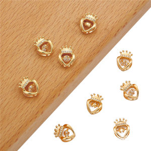 1PC แฟชั่นน่ารัก Crown Charm 18K ชุบทองทองเหลือง Charm จี้ Zircon หินสําหรับ DIY สร้อยคอทําเครื่องประดับต่างหู
