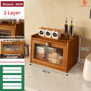 SG Stock Glass Door Bamboo Kitchen Cabinet Bamboo Countertop Spice Cabinet Countertop Bamboo Condiment Rack