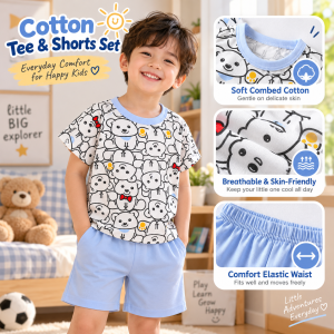 AILEBE Kids Sets Terno For Boys Combed Cotton Short Sleeve T-Shirt And Shorts 2Pcs Set Soft Breathable Skin-Friendly Elastic Waistband 3D Cut Summer Casual OOTD Pambahay Pang Gala 1-8 Years Old