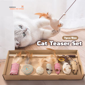 Cat Teasing Stick Combo Set *7-piece 1 box* Cat Toy Wooden Sissal Fun Cat Teaser Set Mainan Kucing Set