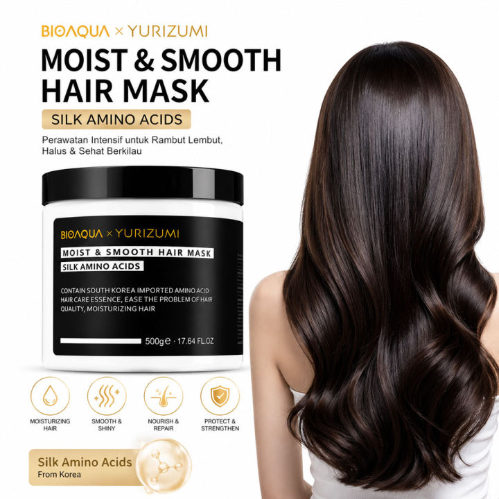 BIOAQUA x YURIZUMI Moist Smooth Hair Mask 500g Masker Rambut Silk Amino ...