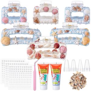 Suncalla 6 Set DIY Hair Claw Clips Kit Acrylic Claw Clip with Resin Rhinestones Pearls Hair Clips with Strong Hold Non-slip Banana Barrettes for Women Party Crafting Night DIY(Classic)