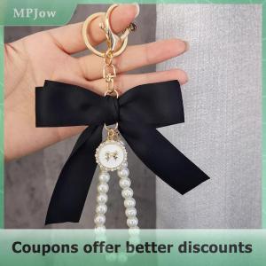 【MPJow】 Key Bag Pendant Accessories Faux Bow Keychain Cute Beaded Bracelet Key Chain For Purse Bag Backpack Car Charm Ribbon