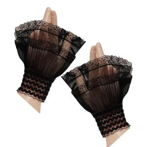 Ruffle giả tay áo cô gái xếp li còng giả cho Áo Len Nữ Găng làm ấm cổ tay nữ trắng đen màu áo sơ mi ren còng