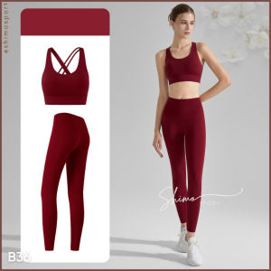 Bộ đồ tập yoga gym B36 mút may liền Nude Cross Back hàng Quảng Châu cao cấp set tập gym yoga vải co giãn thấm hút