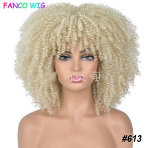 【New Arrivel】original Newest Short Hair Afro Kinky Curly Wigs with Bangs African Synthetic Ombre Glueless Cosplay Brown Mixed Blonde Wigs Annivia Wig for Women Human Hair True Hair