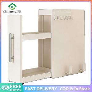 Kitchen Narrow Side Countertop Storage Rack with Handle & Hooks Countertop Sliding Drawers Storage Unit for Bathroom Under Sink and Coffee Bar