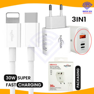 [COD]  NANVAN NVN-PTC13 CHARGER CASAN 30W 3 USB TYPE TIPE C TO 8 PIN FOR IPHONE / SAMSUNG / OPPO / VIVO / XIAOMI / REALME /
