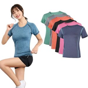 Plus Size Women Yoga Top Seamless Sport T Shirts Fitness Clothes Short Sleeve Yoga Shirt Gym Top Running Active Wear Sport Girl