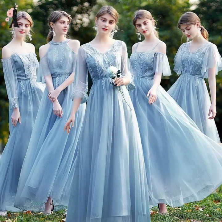 SALE Dusty blue dress for wedding formal elegant Long gown