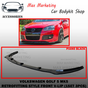 VOLKSWAGEN GOLF 5 MK5 RETROFITTING STYLE FRONT BUMPER LIP FRONT V-LIP WITH PAINT (PIANO BLACK) ABS SKIRT LIP BODYKIT