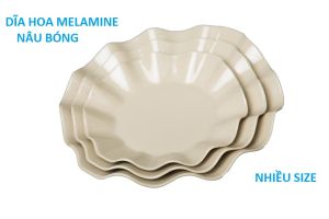 Dĩa tròn hoa sâu lòng nhựa melamine nâu bóng 4 size