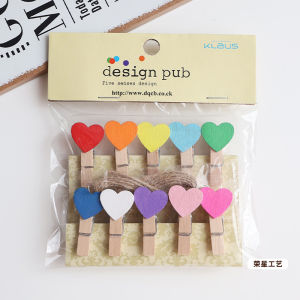 10pcs Wooden Colored Love Heart Photo Clip Memo Paper Diy Photo Clips Wedding Decoration Postcard Clips Valentines Day Home Decor