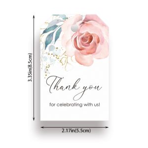NOBLELYN 50PCS Watercolor Thank You Hanging Tags Pink Flower Green Leaves Decorative Labels Creative DIY Greeting Cards Gift Wrapping