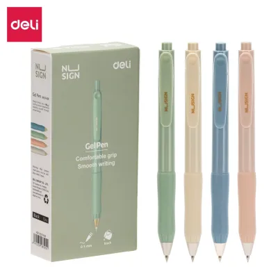 Nusign Retracable Gel Pen / Pulpen Gel Cetak 0.5 mm Tinta Hitam Biru Body Pastel ENS576