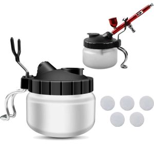 ZENGD ขวดแก้ว หม้อทำความสะอาดปากกาสเปรย์ ที่จับโลหะ พร้อมที่แขวนแอร์บรัช โถทำความสะอาดแอร์บรัชพร้อมฝาปิด ใช้งานง่าย ป้องกันการล้ม น้ำยาทำความสะอาดปากกาพ่นสี โมเดลอาคาร