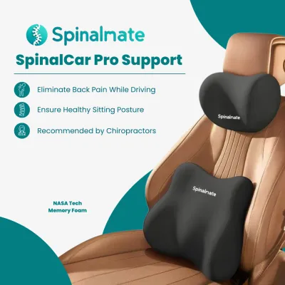 Spinalmate SpinalCar Pro Ergonomic Memory Foam Car Seat Cushion Set – Neck & Lumbar Support Pillow for Driving Office Long Trips – Orthopedic Back & Neck Rest for Posture Correction Pain Relief Spine Alignment