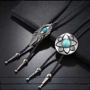 2pcs hoa bằng kim loại đá cao bồi Mặt dây chuyền cổ điển Bolo Tie Mens tây cà vạt Vòng cổ áo sơ mi Vòng cổ dây thừng