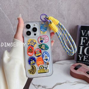 DIMBEPLY Wrist Band Casing for OPPO A3s A5s A7 A12 A12e A5 A9 A31 A53 2020 A54 A55 A15 A15s A16 A16K A16E A17K A52 A72 A92 A36 A76 A96 A18 A58 A78 A79 A98 5G A1K Cute Astronaut Minions Phone Case Wrist Ring Strap Holder Transparent Silicon Soft Case Cover