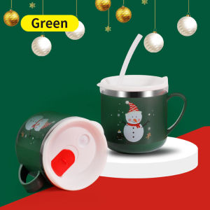 【304 Stainless Steel】Childrens Water Cups with Cover/Straw Cute Cartoon Design Drinkware Milk Cup for Kids