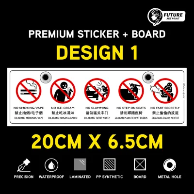 Car Rules. Sticker+Board. Sign Sigboard Notice E-Hailling E Hailling Grab Driver Grabcar. No Smoking Food Litter.