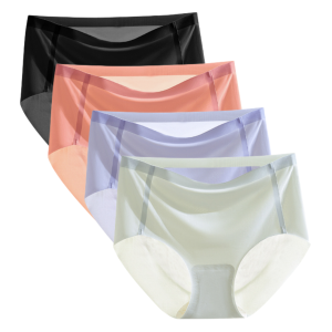 Sentexin 4/5Pcs Womens Ice Silk Seamless Panties Middle Waist Briefs Female Lingerie Breathable Ladies Underpants M-2XL