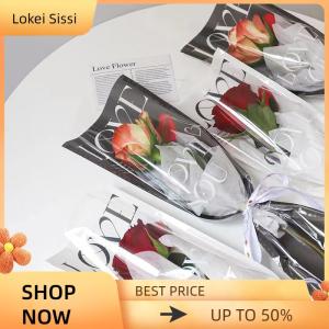 Lokei 20pcs รักโปร่งใสกุหลาบบรรจุภัณฑ์ถุงดอกไม้ช่อพลาสติกช่อเดียวห่อกระดาษหนึ่งตรงถุงดอกไม้บรรจุภัณฑ์